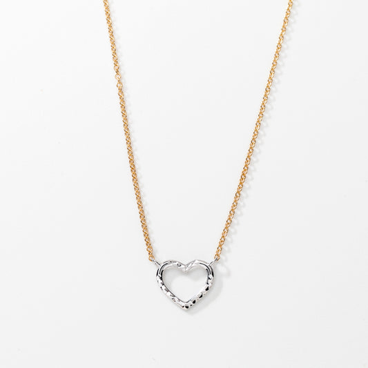 Heart Pendant Necklace in 10K Yellow and White Gold