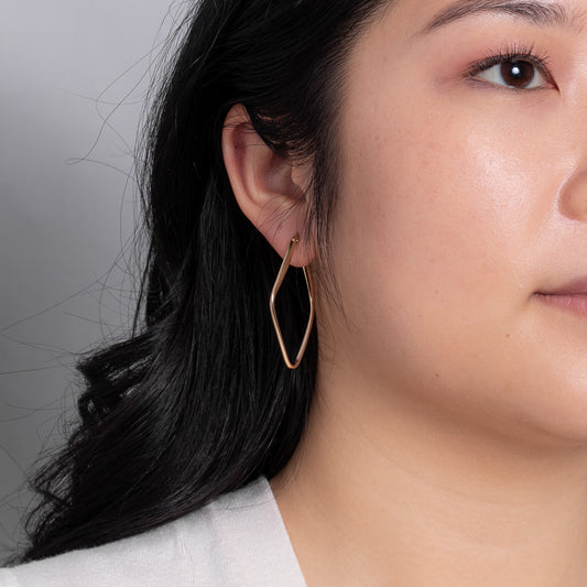 Diamond Shape Hoop Earrings in 10K Yellow Gold