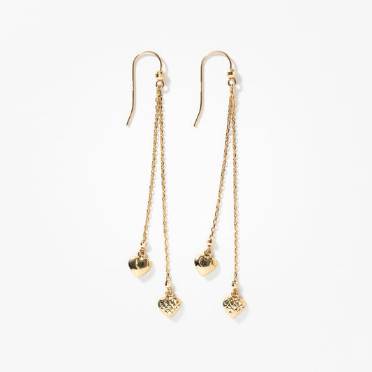 Puff Heart Drop Earrings in 10K Yellow Gold