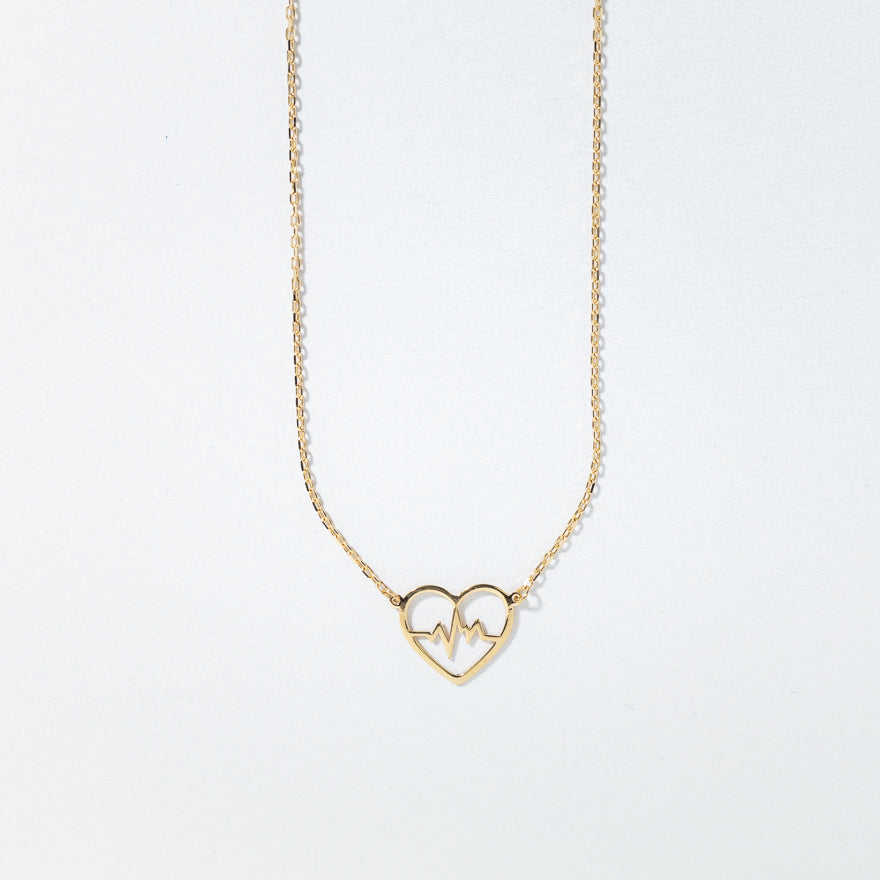 thumbnail image 2 of 10k Yellow Gold Lifeline Heartbeat Necklace - Open Heart Pendant With Pulse Line, 20" Chain 2 of 11