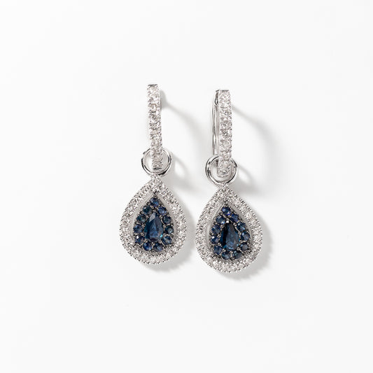 Sapphire Earrings With Diamond Accents With Removable Pear Drop in 10K White Gold