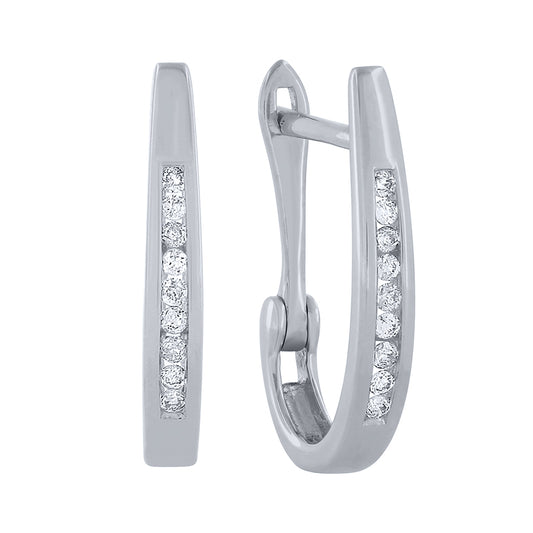 Channel-Set Diamond J-Hoop Earrings in 10K White Gold (0.10 ct tw)