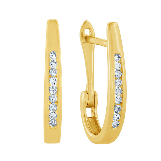 Channel-Set Diamond J-Hoop Earrings in 10K Yellow Gold (0.10 ct tw)