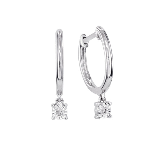 Diamond Dangle Hoop Earring In 10K White Gold