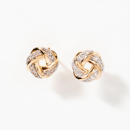 Diamond Love Knot Stud Earrings in 10K Yellow Gold (0.13 ct tw)