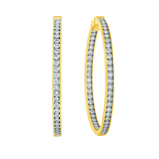 Diamond Hoop Earrings in 10K Yellow and White Gold (1.00 ct tw)