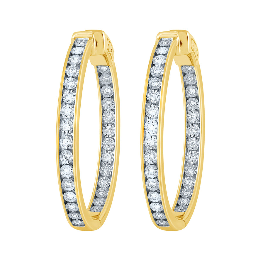 Diamond Hoop Earrings in 10K Yellow and White Gold (0.40 ct tw)
