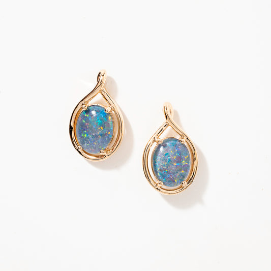 Triplet Opal Earrings in 10K Yellow Gold