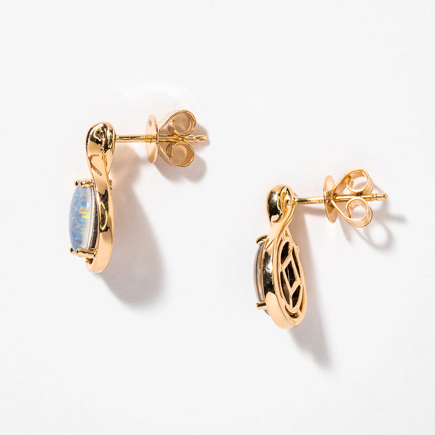 Triplet Opal Earrings in 10K Yellow Gold