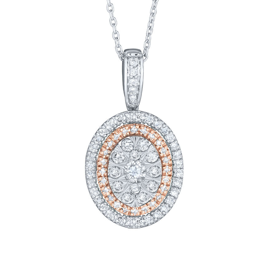 Diamond Cluster Pendant Necklace in 10K White and Rose Gold (0.50 ct tw)