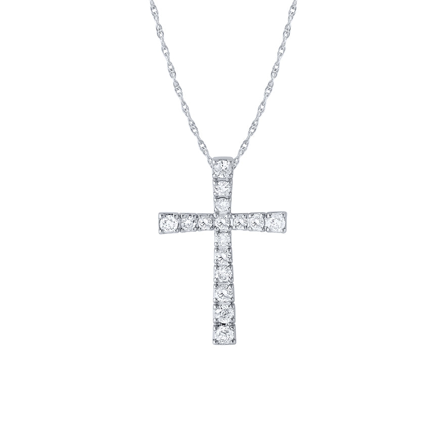 Diamond Cross Pendant Necklace in 10K White Gold (1.00 ct tw