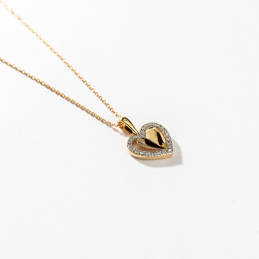 Diamond Heart Halo Pendant Necklace in 10K Yellow Gold (0.10 ct tw)