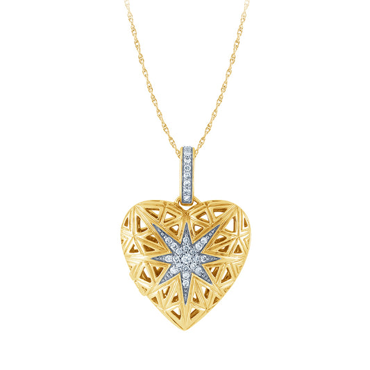 Heart Shaped Locket with Diamond Accents in 10K Yellow and Rose Gold (0.16 ct tw)