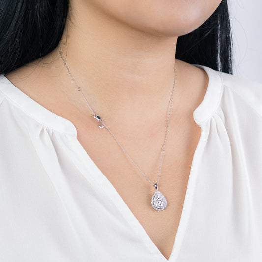 - Elise - Pear Shaped Diamond Cluster Pendant In 10K White Gold (0.50 ct tw)