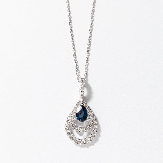 Sapphire and Diamond Pendant Necklace in 10K White Gold