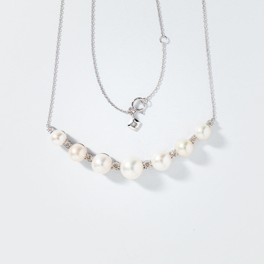 Pearl and Diamond Necklace in 10K White Gold