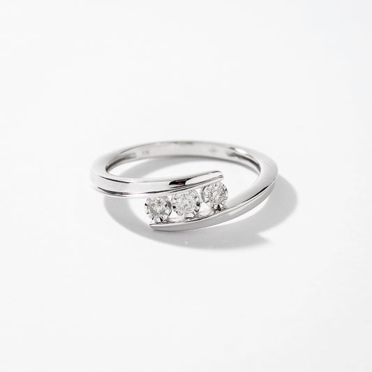 10K White Gold Three Stone Diamond Anniversary Band (0.10 ct tw)