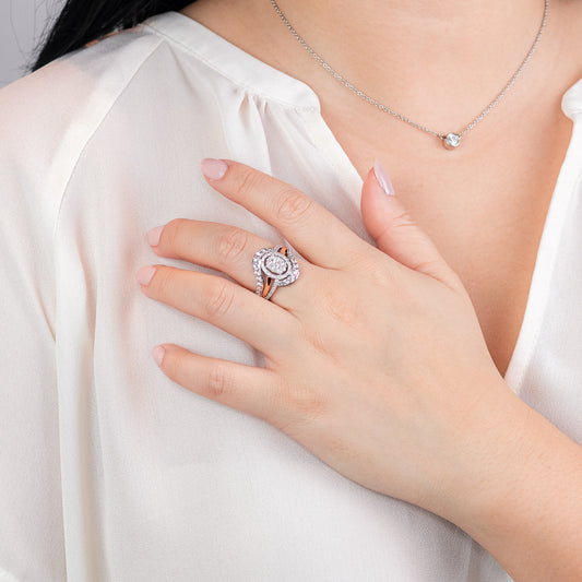 -Giselle- Diamond Cluster Ring in Two-Tone 10K White and Rose Gold (0.50 ct tw)
