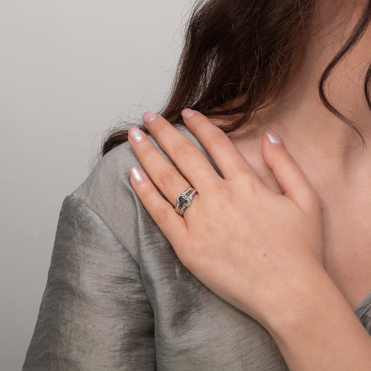 Oval Sapphire Ring With Diamond Accents in 10K Yellow and White Gold