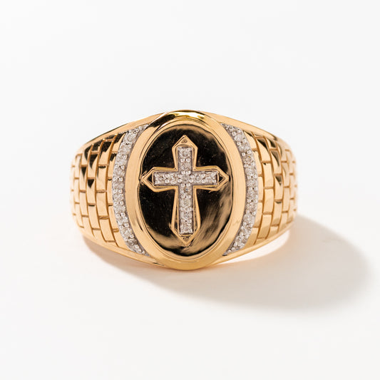 Men's Diamond Cross Ring in 10K Yellow Gold (0.16 ct tw)