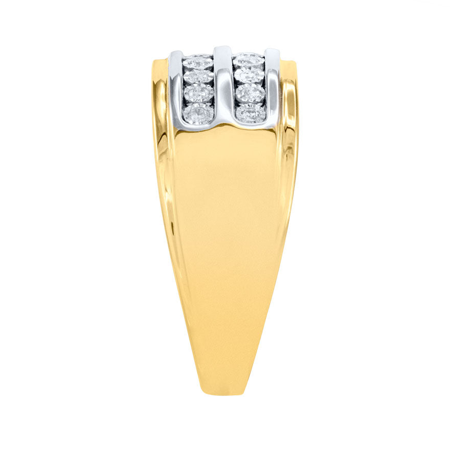 10K Yellow and White Gold Double Row Gents Diamond Ring (0.25ct tw)