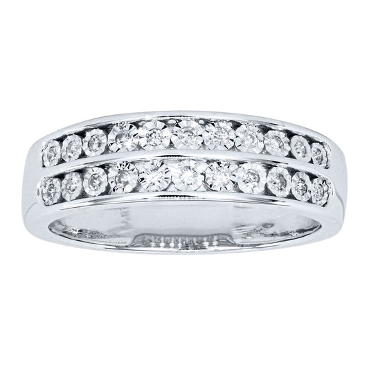 Miracle Mark Double Row Diamond Anniversary Band in 10K White Gold (0.13ct tw)