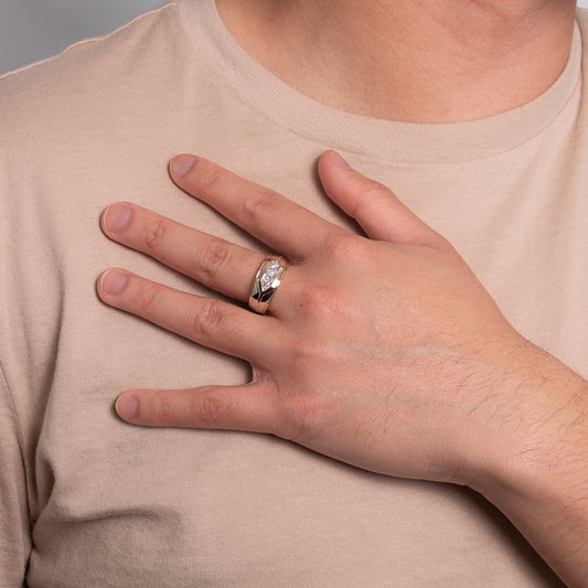 Three Stone Men’s Diamond Ring in 10K White and Yellow Gold (0.25 ct tw)