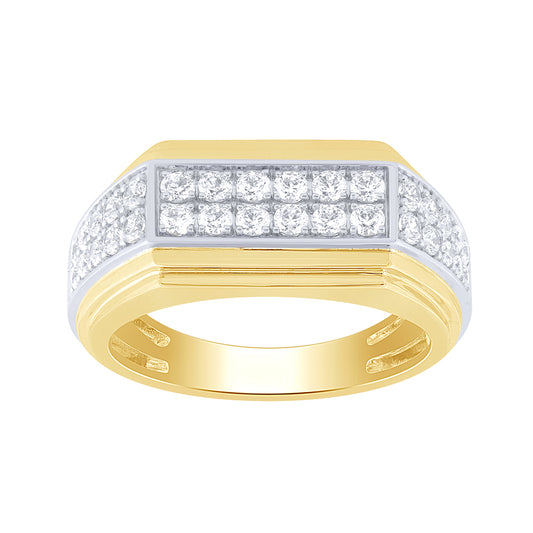 Gents Two Row Diamond Ring in 10K Yellow and White Gold (1.00ct tw)