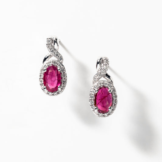 Ruby Earrings with Diamond Accents in 10K White Gold