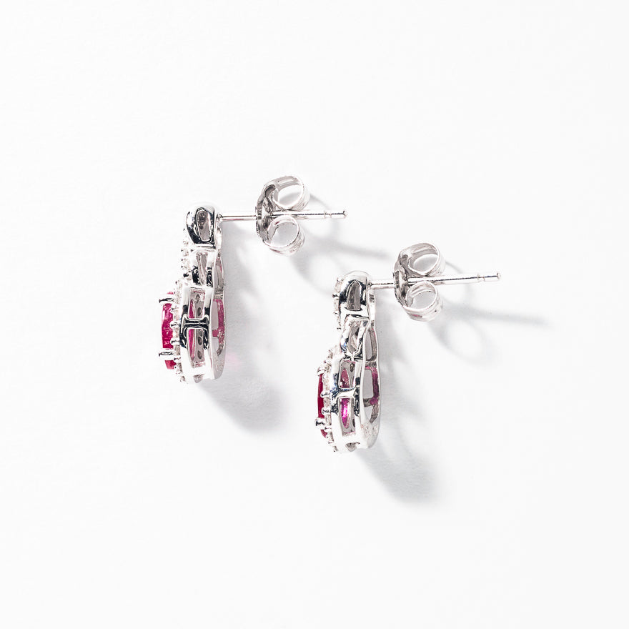 Ruby Earrings with Diamond Accents in 10K White Gold