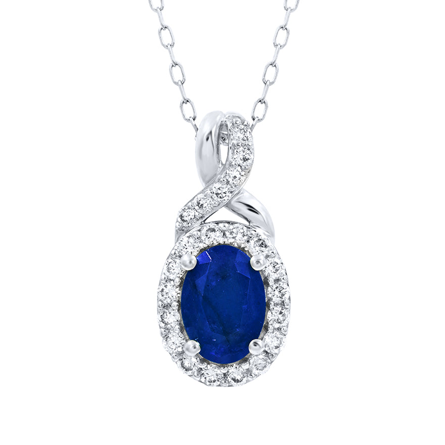 Sapphire Pendant Necklace with Diamond Accents in 10K White Gold