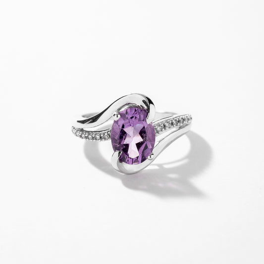 Oval Amethyst Ring With Diamond Accents in 10K White Gold