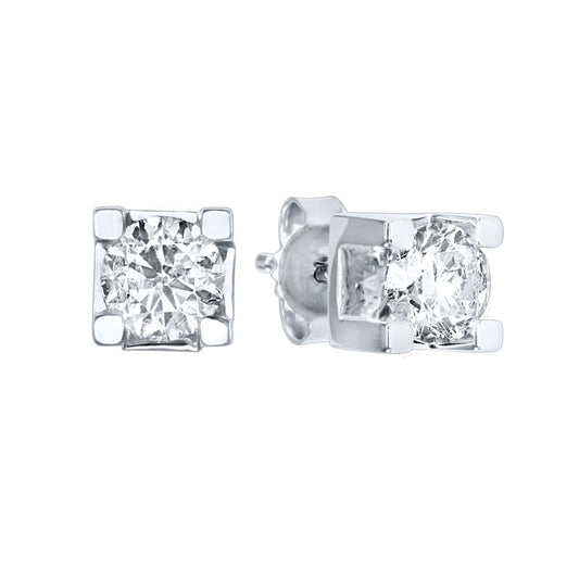 Solitaire Canadian Diamond Stud Earrings in 14K White Gold (0.10 ct tw)