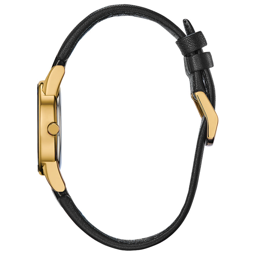 Citizen Axiom Ladies Eco-Drive Watch In Gold Tone Case and Black Leather Strap | GA1052-04E