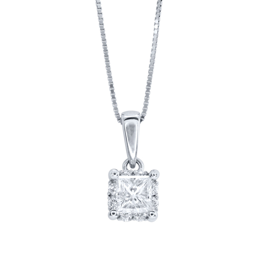Princess Cut Diamond Pendant Necklace in 14K White Gold (0.50 ct
