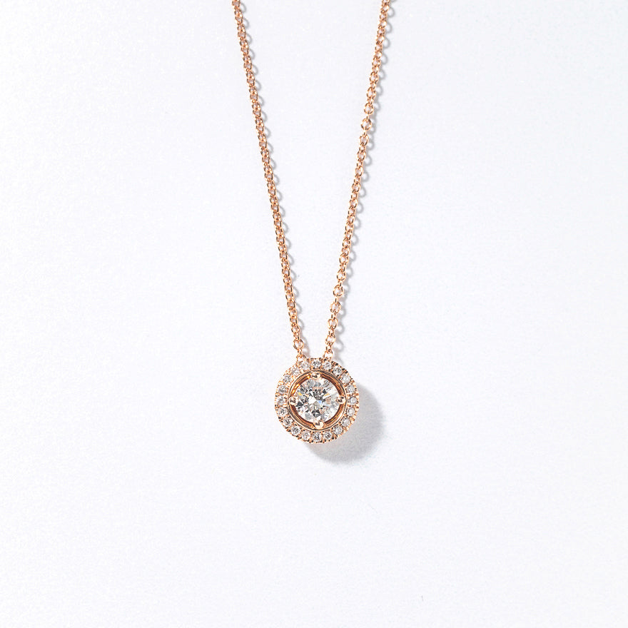 Diamond Halo Pendant Necklace in 14K Rose Gold (0.38 ct tw)