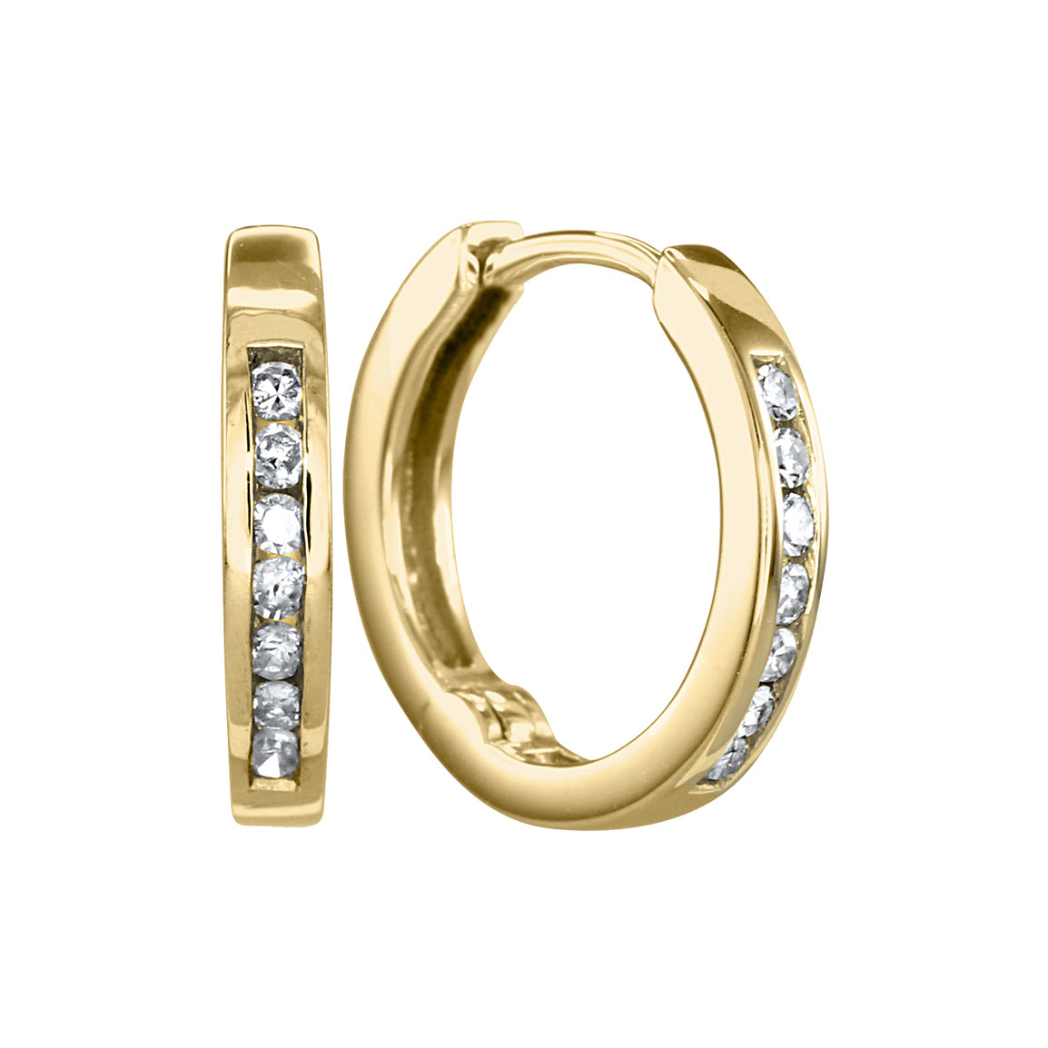 14K Gold Diamond Hoop Earrings 14K Gold