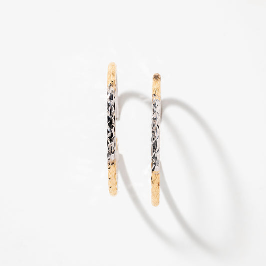 Diamond Cut Hoop Earrings in 10K Yellow and White Gold