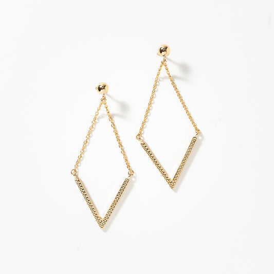 V Shape Drop Earrings in 10K Yellow Gold