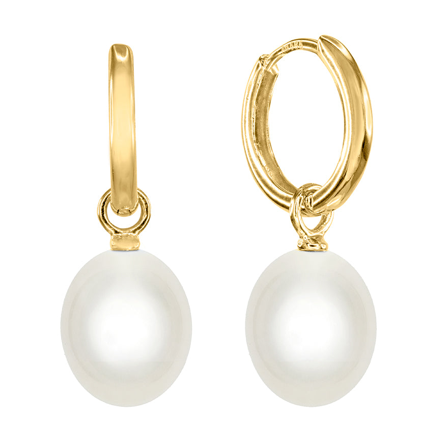 Freshwater Cultured Pearl Dangle Hoop Earrings in 14K Yellow Gold
