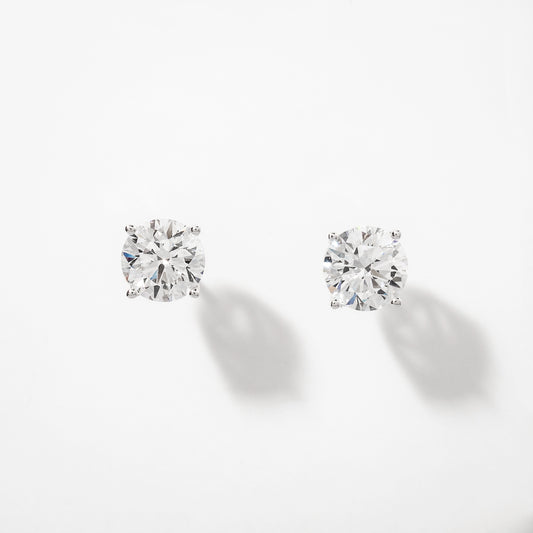 Lab Grown Round Cut Diamond Stud Earrings in 14K White Gold (2.00 ct tw)