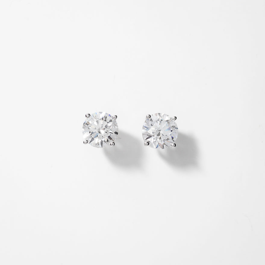 Lab Grown Round Cut Diamond Stud Earrings in 14K White Gold (3.00