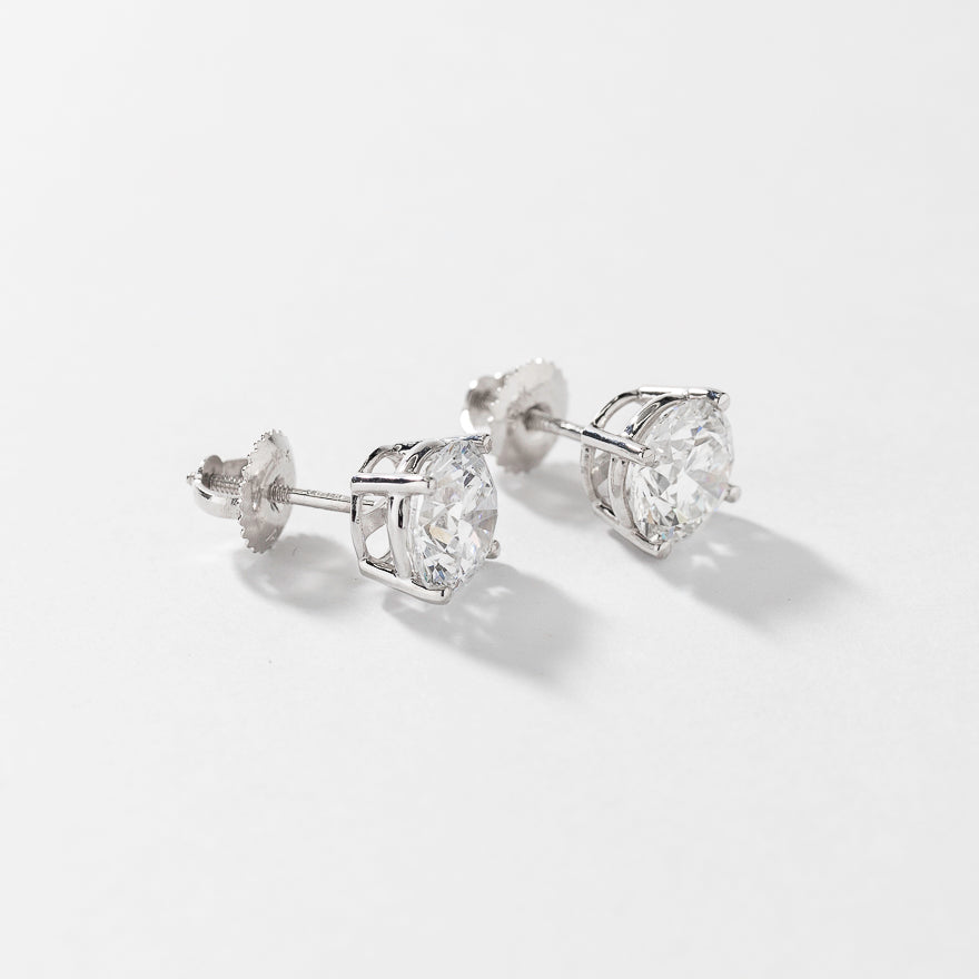 Lab Grown Round Cut Diamond Stud Earrings in 14K White Gold (3.00 ct tw)