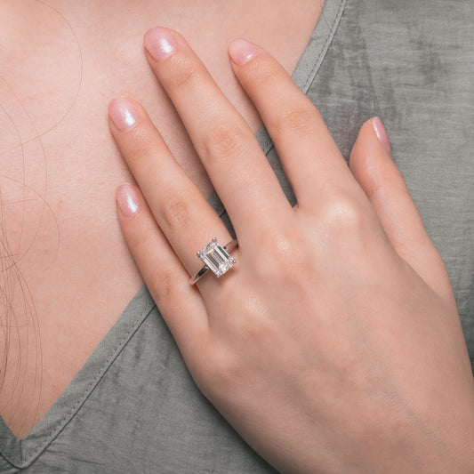 Lab Grown Emerald Cut Diamond Engagement Ring in 14K White Gold (3.00 ct tw)