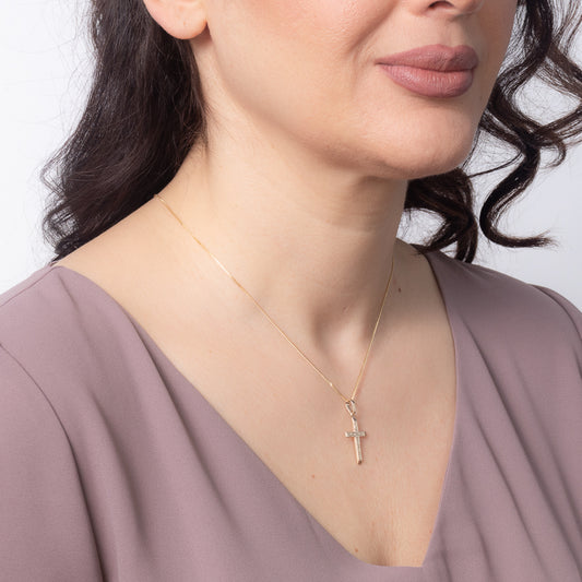 Floral Cross Charm Pendant in 10K Yellow Gold