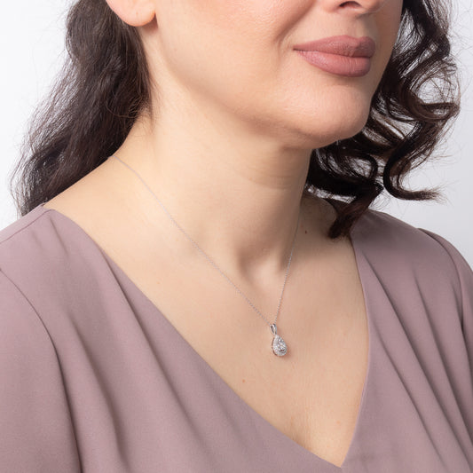 Miracle Mark Pear Shape Diamond Pendant Necklace in 10K White Gold (0.20ct tw)