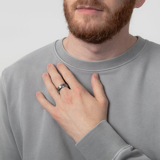 Men’s 8mm Tungsten Ring Brushed Centre Beveled Edge - Size 11.5