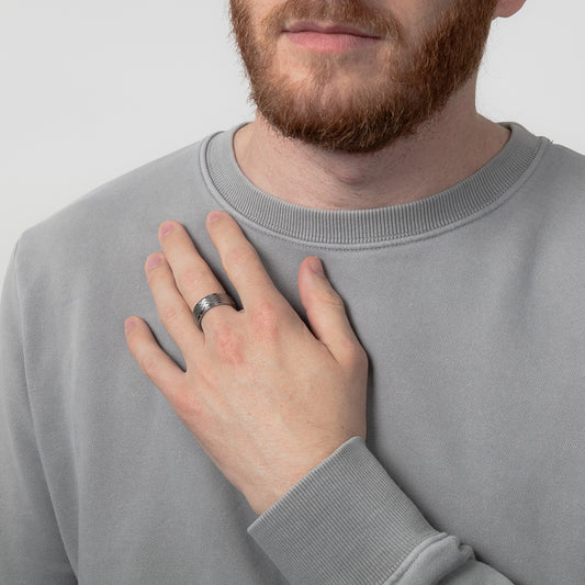 Brushed Hammered Men’s 8mm Tungsten Wedding Band - Size 10.5