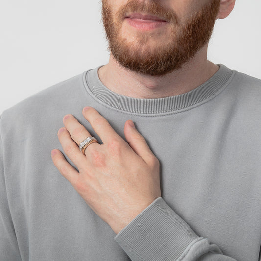 Gents Two Row Diamond Ring in 10K Yellow and White Gold (1.00ct tw)