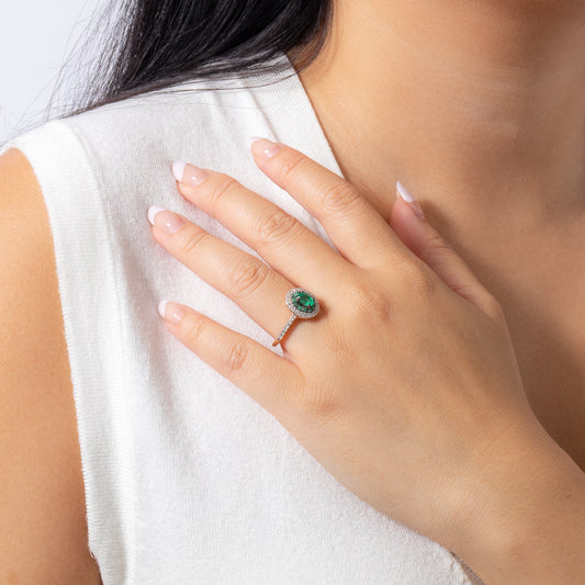 Double Halo Emerald and Diamond Ring in 10K Yellow Gold